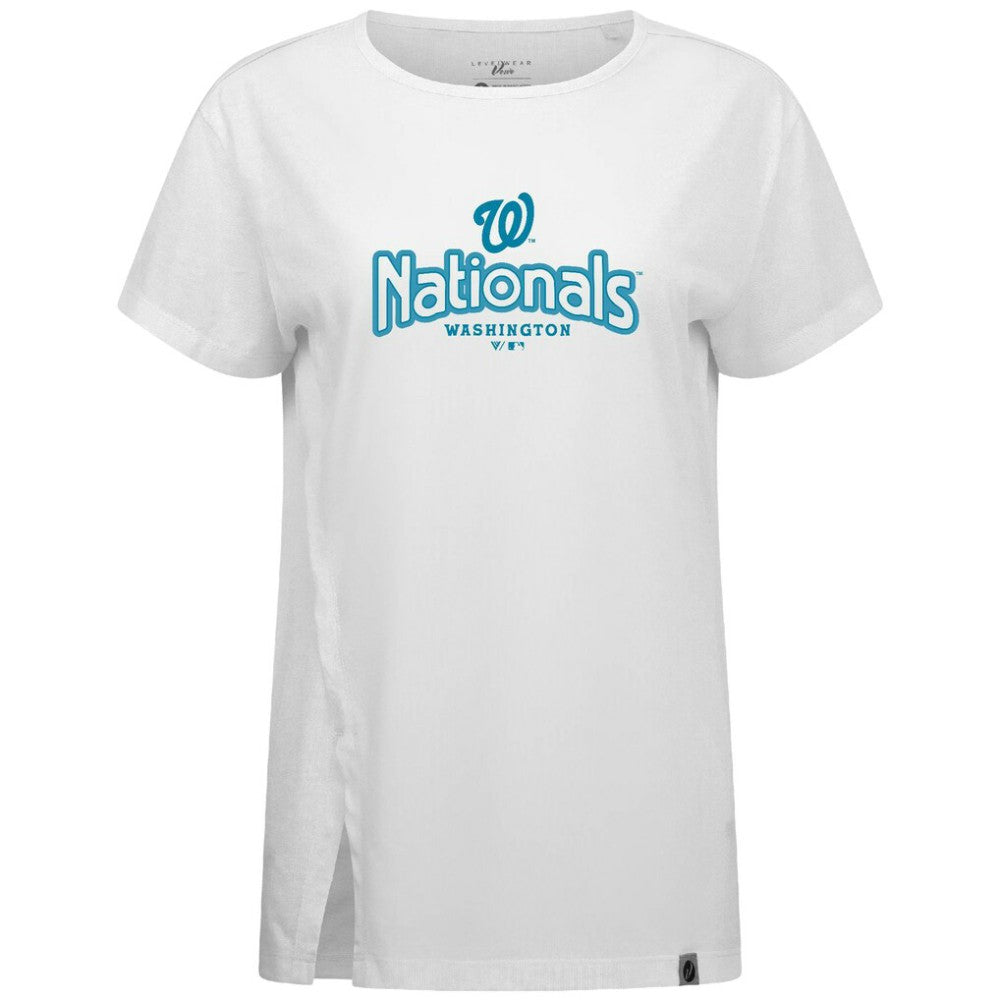Washington Nationals Levelwear Women's Blue Haven Influx Cornerstone T-Shirt - White - MLB on Sale
