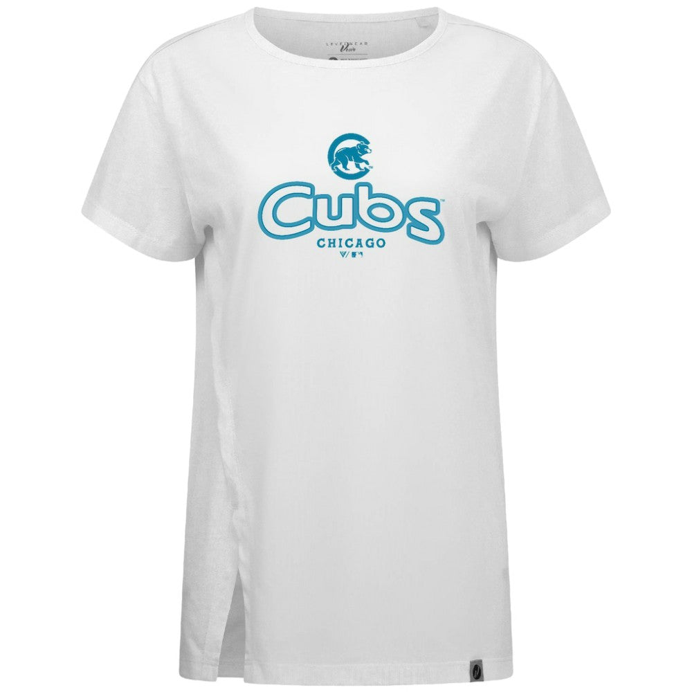 Chicago Cubs Levelwear Women's Blue Haven Influx Cornerstone T-Shirt - White - MLB on Sale
