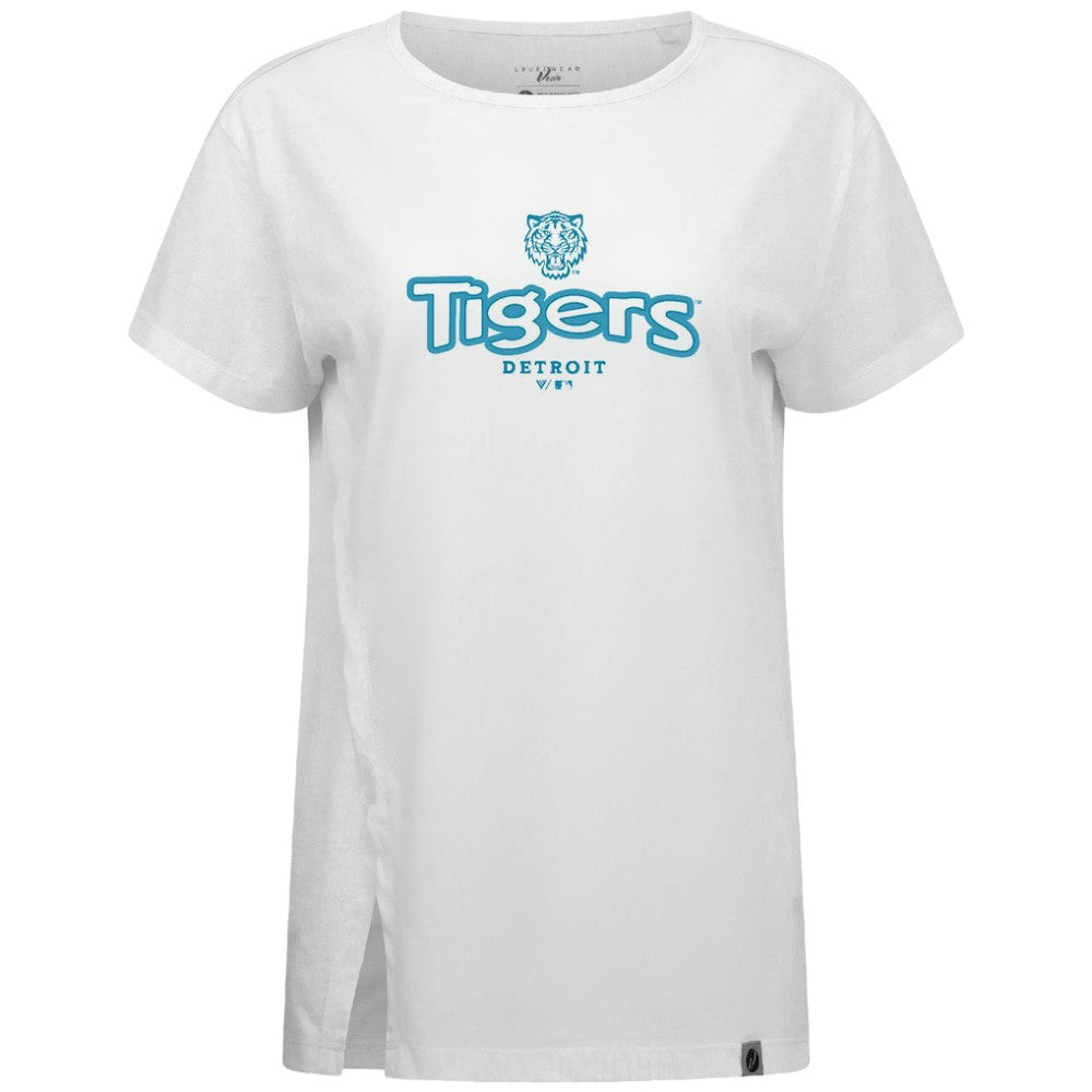 Detroit Tigers Levelwear Women's Blue Haven Influx Cornerstone T-Shirt - White - MLB Lifestyle
