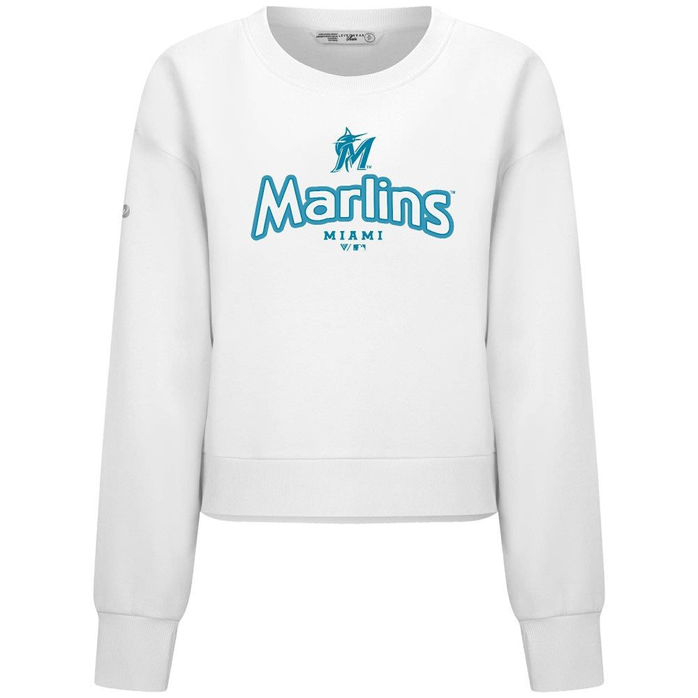 Miami Marlins Levelwear Women's Judd Cornerstone Cropped Sweatshirt - White - MLB Discount