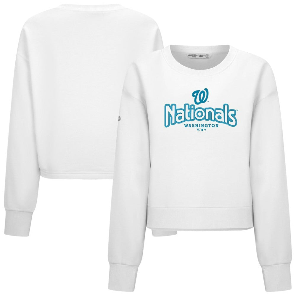 Washington Nationals Levelwear Women's Judd Cornerstone Cropped Sweatshirt - White - MLB Discount