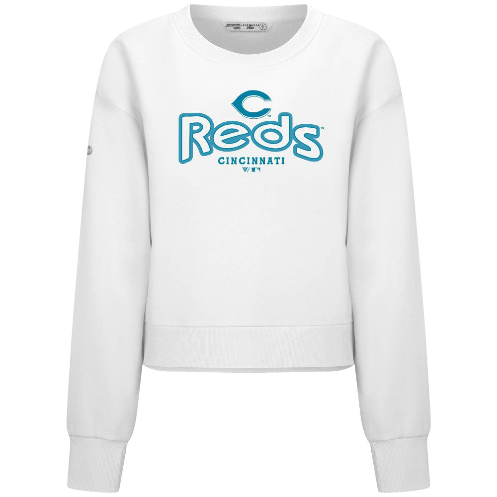 Cincinnati Reds Levelwear Women's Judd Cornerstone Cropped Sweatshirt - White - MLB Discount
