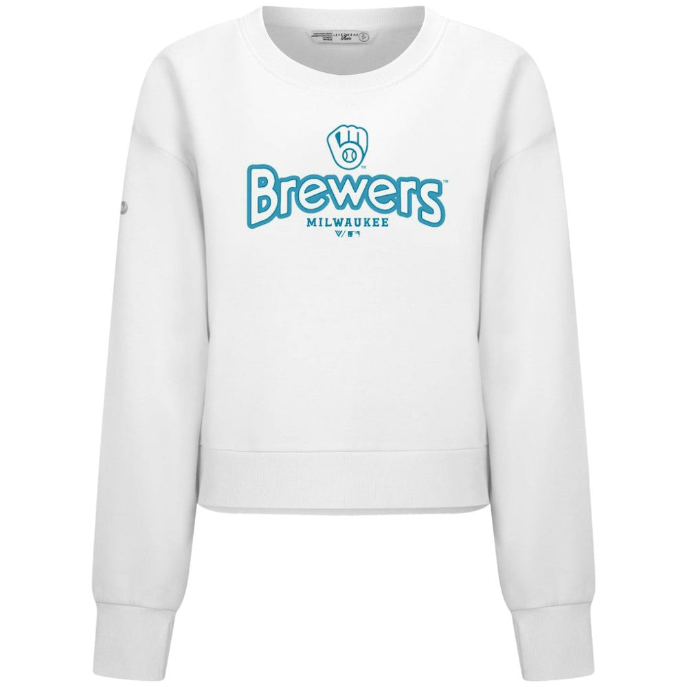 Milwaukee Brewers Levelwear Women's Judd Cornerstone Cropped Sweatshirt - White - MLB on Sale