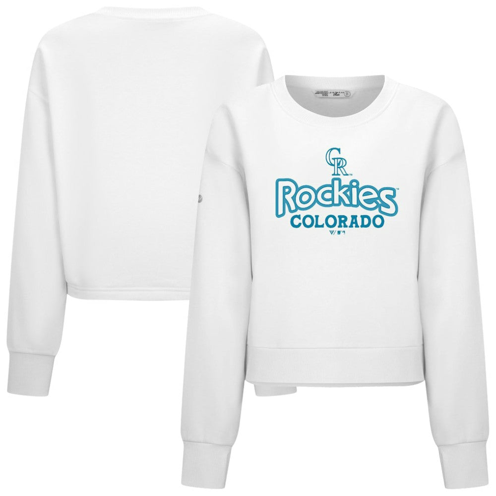 Colorado Rockies Levelwear Women's Judd Cornerstone Cropped Sweatshirt - White - MLB Lifestyle