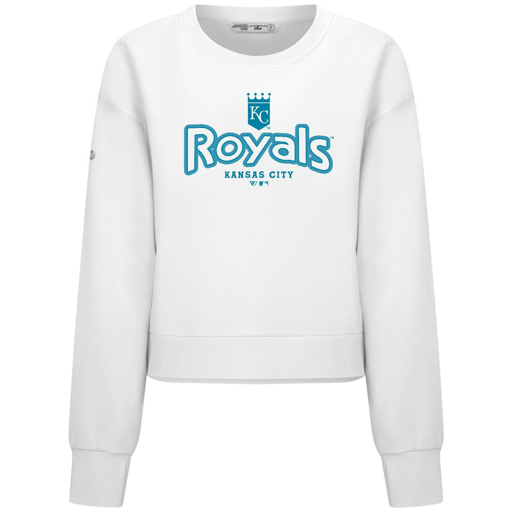 Kansas City Royals Levelwear Women's Judd Cornerstone Cropped Sweatshirt - White - MLB Lifestyle