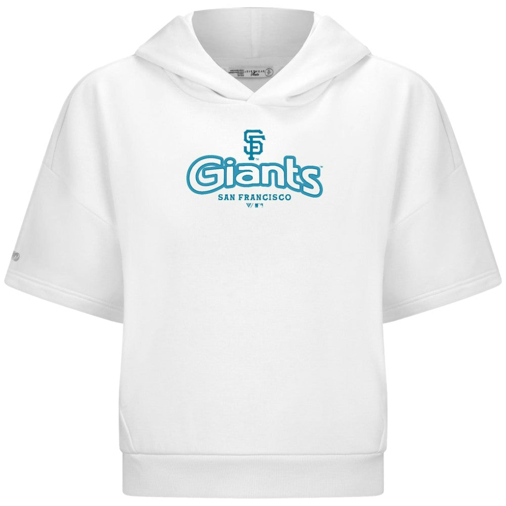 San Francisco Giants Levelwear Women's Amber Short Sleeve Cornerstone Hoodie - White - MLB Lifestyle