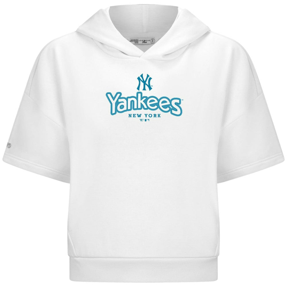 New York Yankees Levelwear Women's Amber Short Sleeve Cornerstone Hoodie - White - MLB on Sale