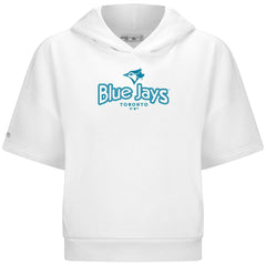 Toronto Blue Jays Levelwear Women's Amber Short Sleeve Cornerstone Hoodie - White - MLB Lifestyle