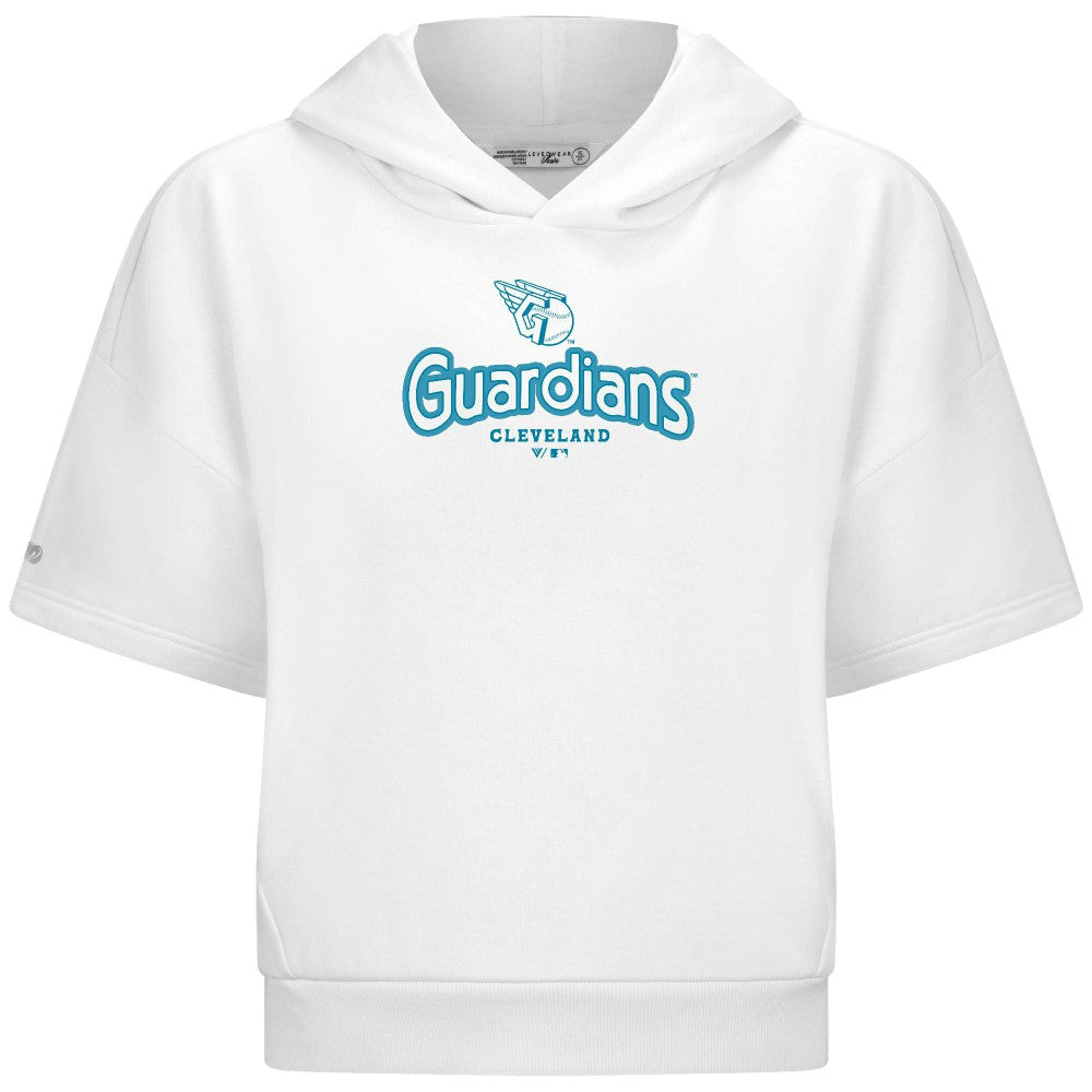 Cleveland Guardians Levelwear Women's Amber Short Sleeve Cornerstone Hoodie - White - MLB on Sale