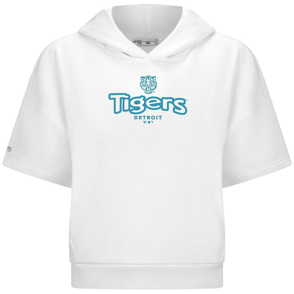 Detroit Tigers Levelwear Women's Amber Short Sleeve Cornerstone Hoodie - White - MLB Lifestyle