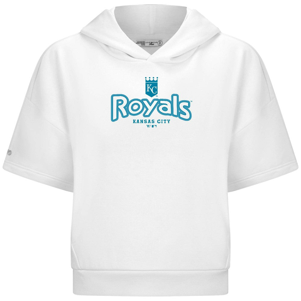 Kansas City Royals Levelwear Women's Amber Short Sleeve Cornerstone Hoodie - White - MLB Discount