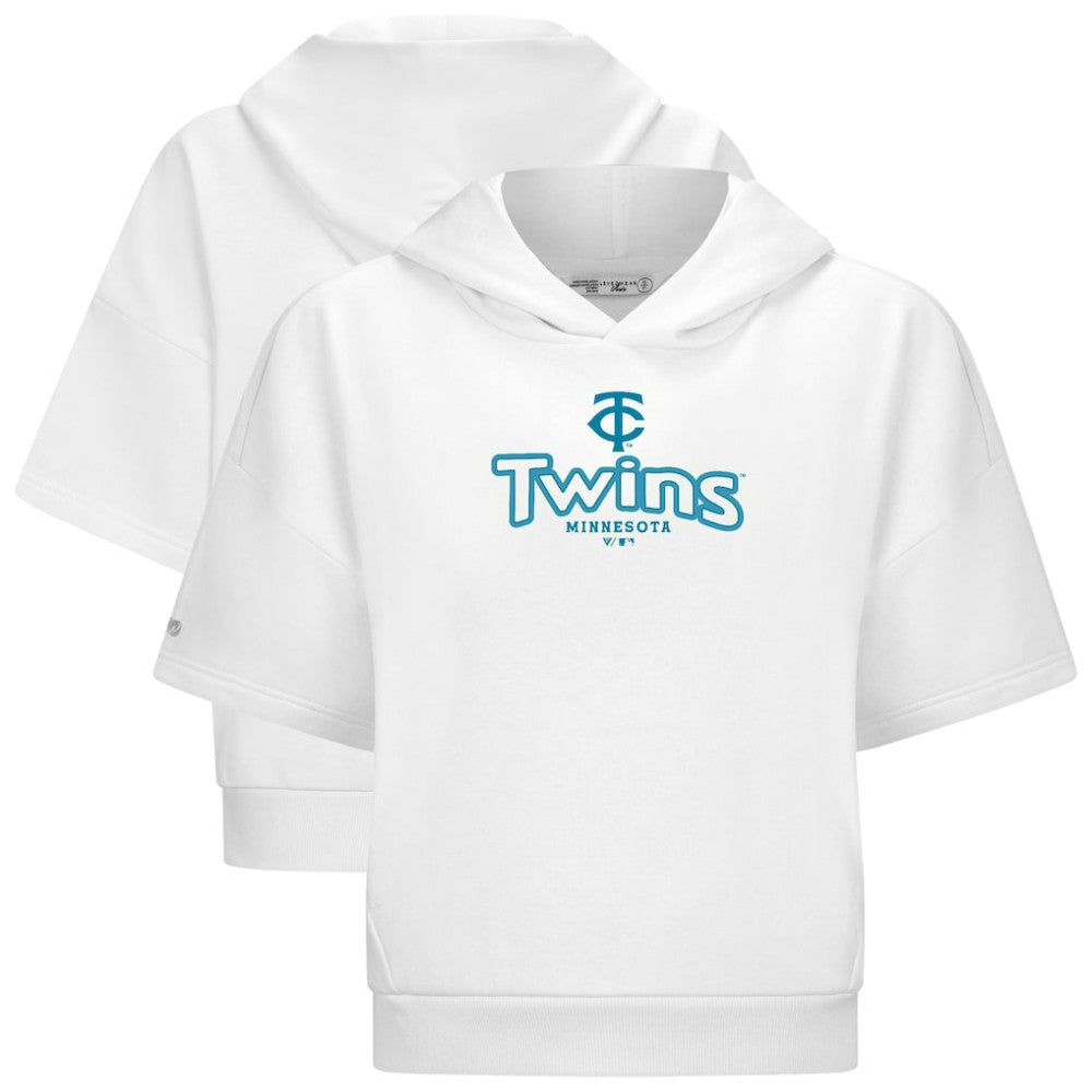 Minnesota Twins Levelwear Women's Amber Short Sleeve Cornerstone Hoodie - White - MLB Discount