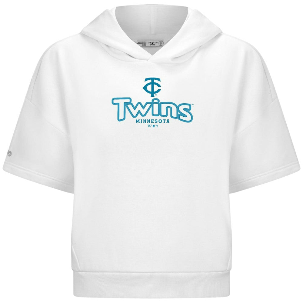 Minnesota Twins Levelwear Women's Amber Short Sleeve Cornerstone Hoodie - White - MLB Discount