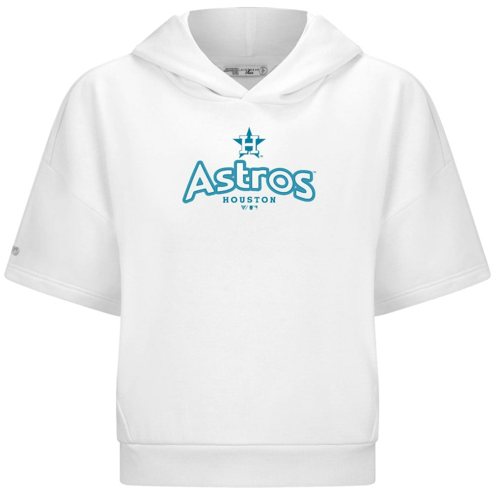 Houston Astros Levelwear Women's Amber Short Sleeve Cornerstone Hoodie - White - MLB Discount