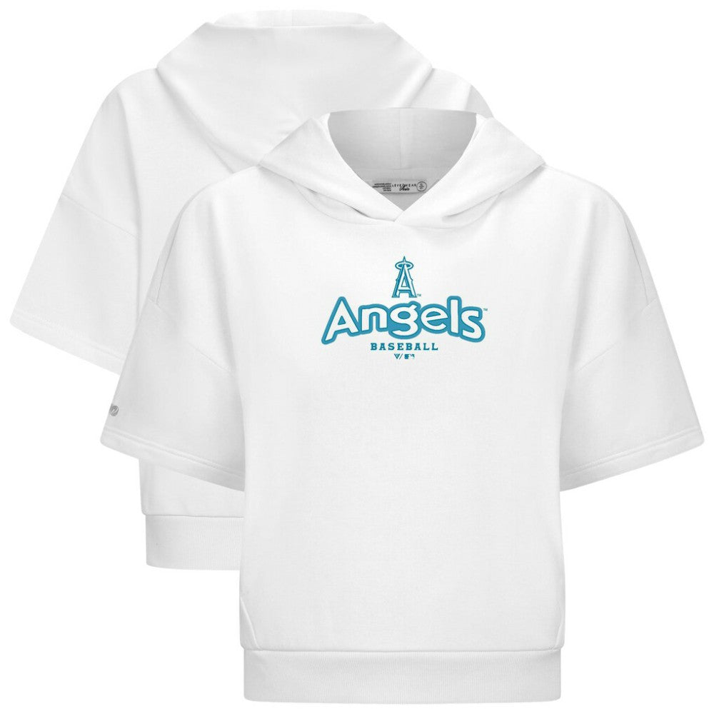 Los Angeles Angels Levelwear Women's Amber Short Sleeve Cornerstone Hoodie - White - MLB Lifestyle