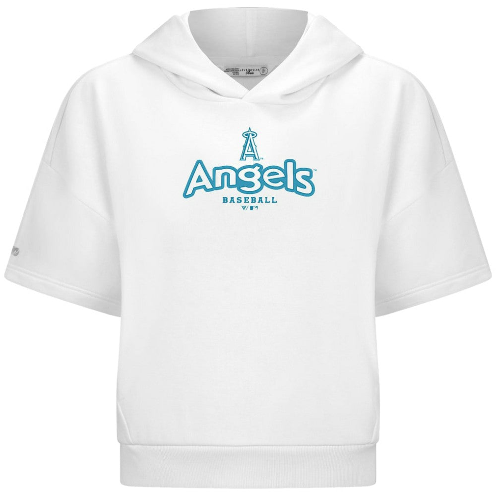 Los Angeles Angels Levelwear Women's Amber Short Sleeve Cornerstone Hoodie - White - MLB Lifestyle