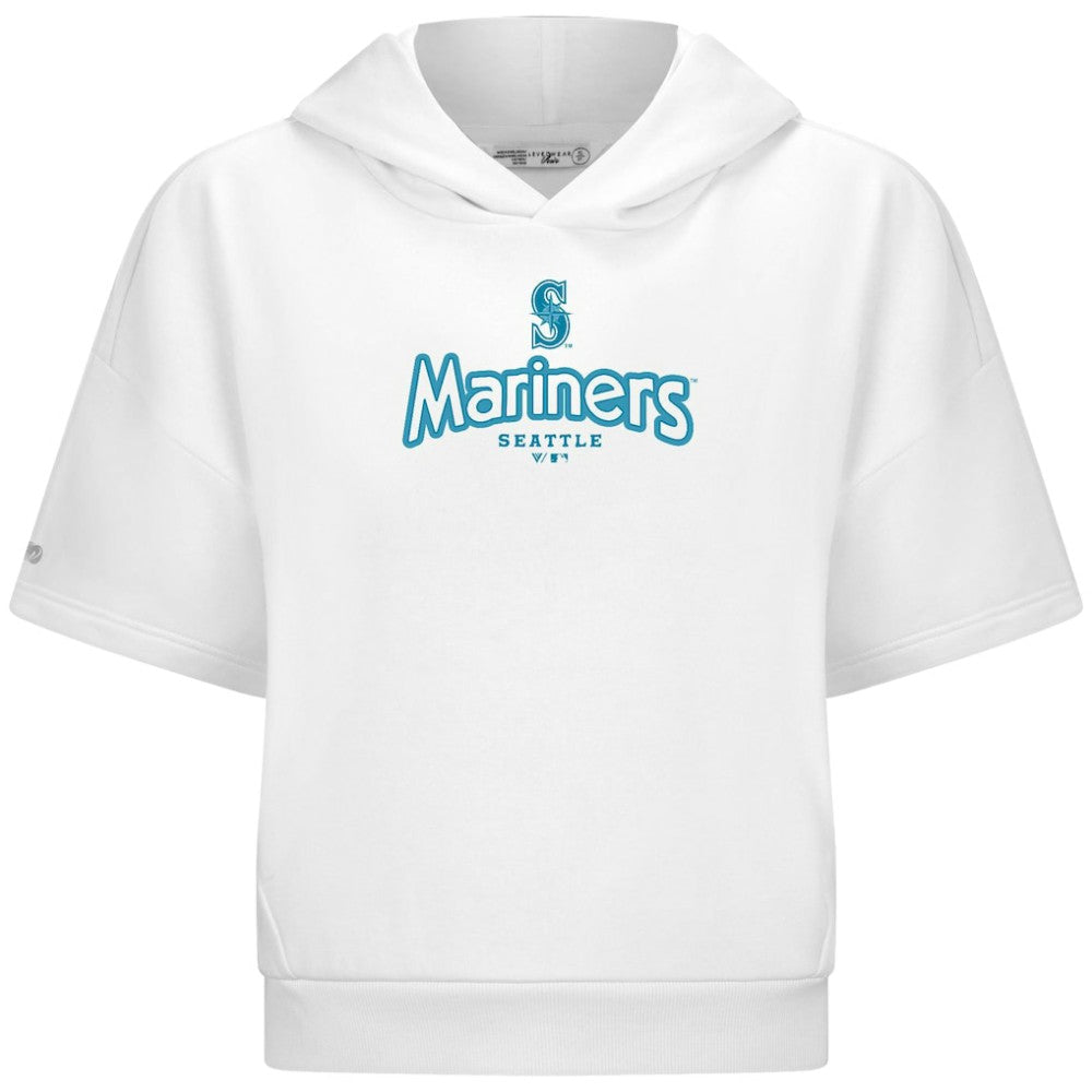 Seattle Mariners Levelwear Women's Amber Short Sleeve Cornerstone Hoodie - White - MLB on Sale