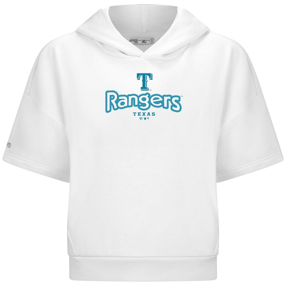 Texas Rangers Levelwear Women's Amber Short Sleeve Cornerstone Hoodie - White - MLB Lifestyle