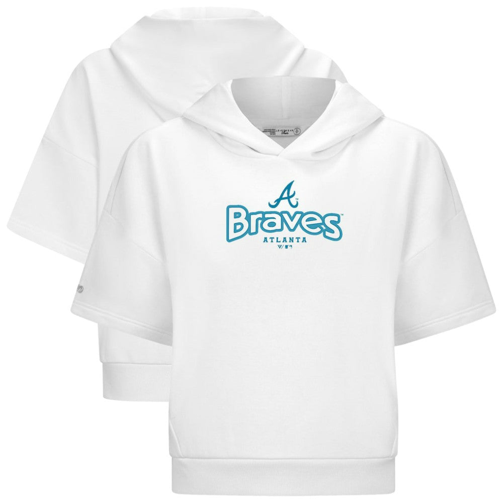 Atlanta Braves Levelwear Women's Amber Short Sleeve Cornerstone Hoodie - White - MLB Sale