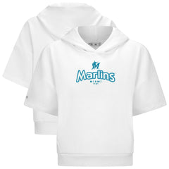 Miami Marlins Levelwear Women's Amber Short Sleeve Cornerstone Hoodie - White - MLB Lifestyle