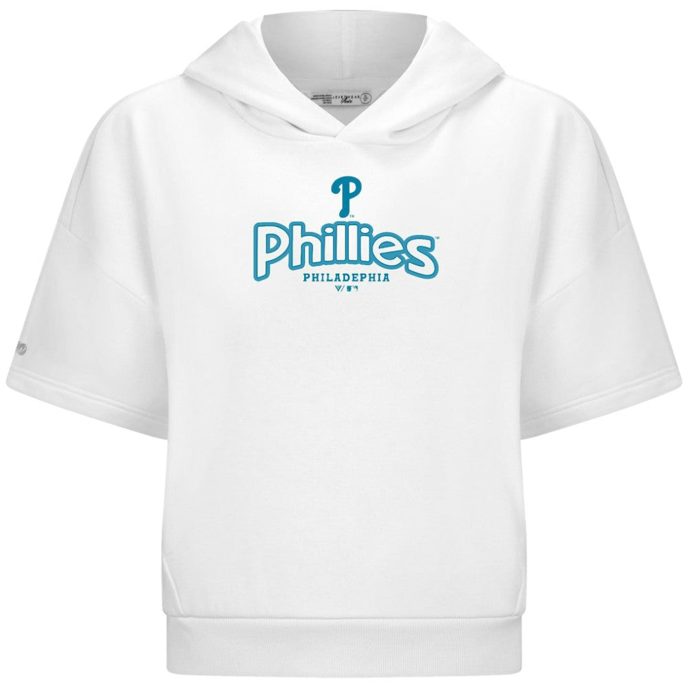 Philadelphia Phillies Levelwear Women's Amber Short Sleeve Cornerstone Hoodie - White - MLB Discount