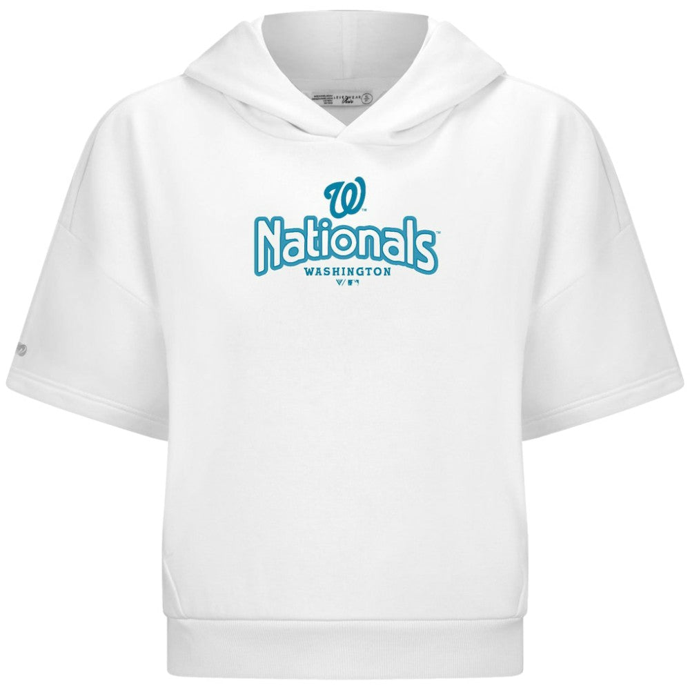 Washington Nationals Levelwear Women's Amber Short Sleeve Cornerstone Hoodie - White - MLB Lifestyle