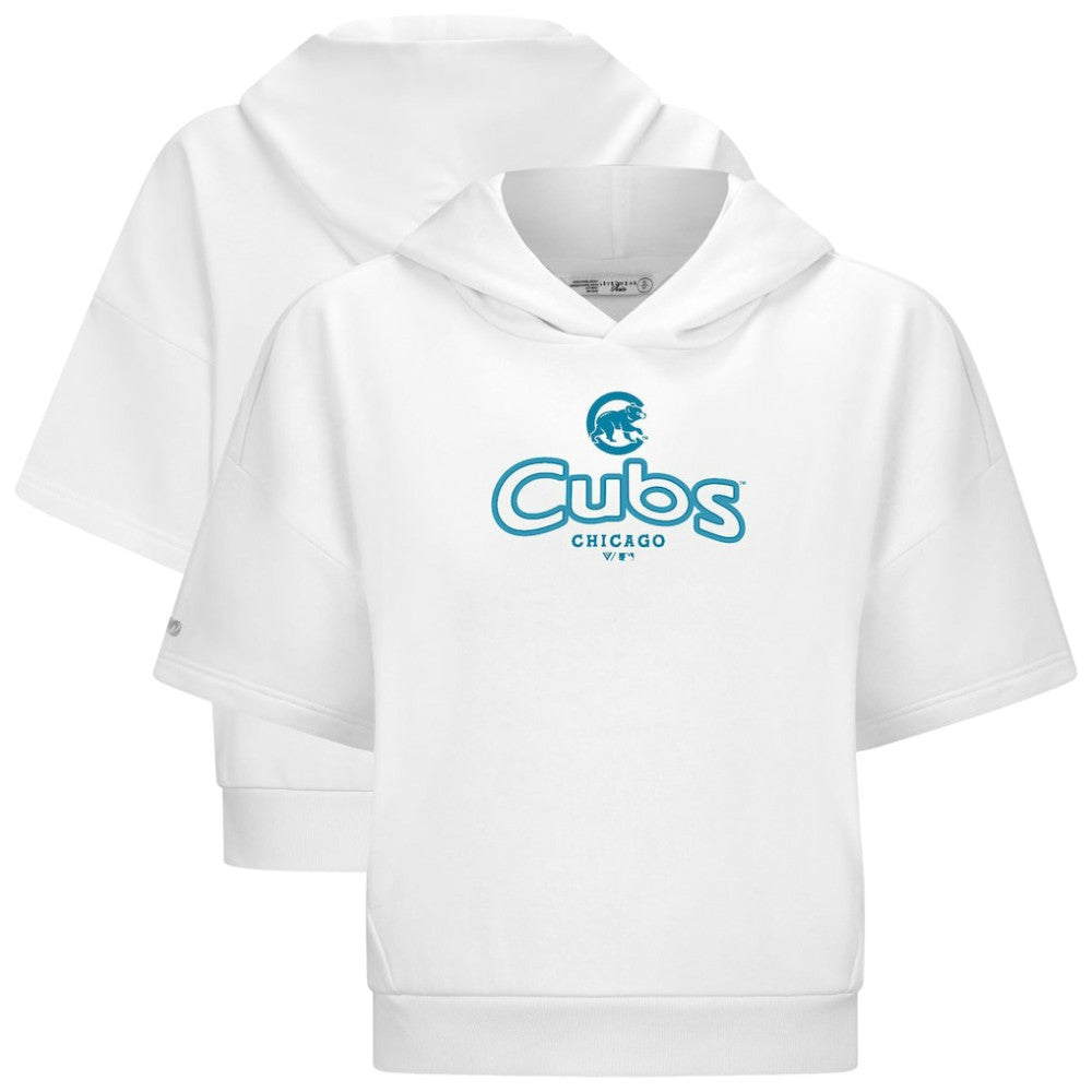 Chicago Cubs Levelwear Women's Amber Short Sleeve Cornerstone Hoodie - White - MLB Sale