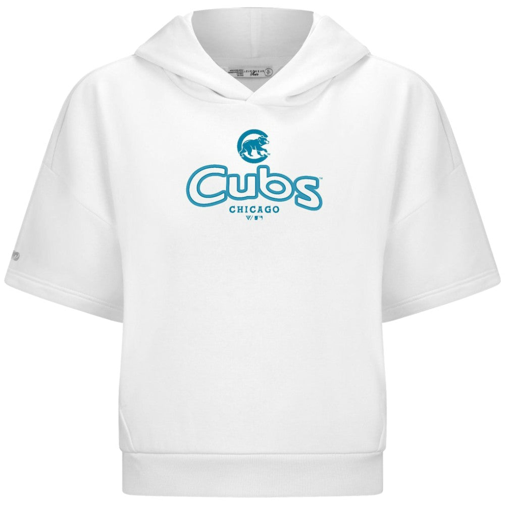 Chicago Cubs Levelwear Women's Amber Short Sleeve Cornerstone Hoodie - White - MLB Sale