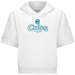 Chicago Cubs Levelwear Women's Amber Short Sleeve Cornerstone Hoodie - White - MLB Sale