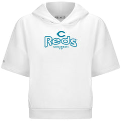 Cincinnati Reds Levelwear Women's Amber Short Sleeve Cornerstone Hoodie - White - MLB Discount