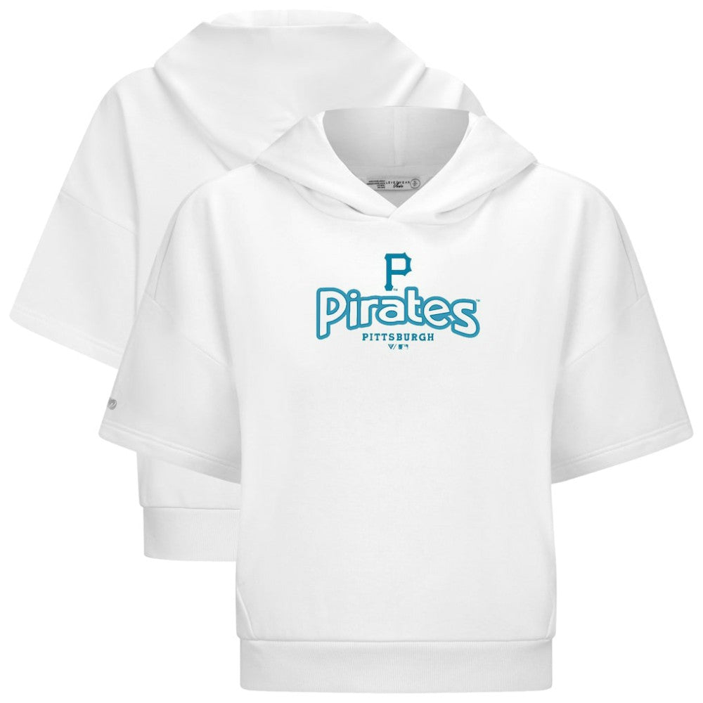 Pittsburgh Pirates Levelwear Women's Amber Short Sleeve Cornerstone Hoodie - White - MLB Sale