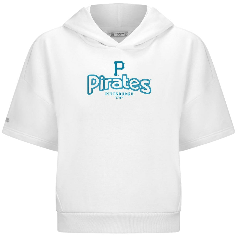 Pittsburgh Pirates Levelwear Women's Amber Short Sleeve Cornerstone Hoodie - White - MLB Sale