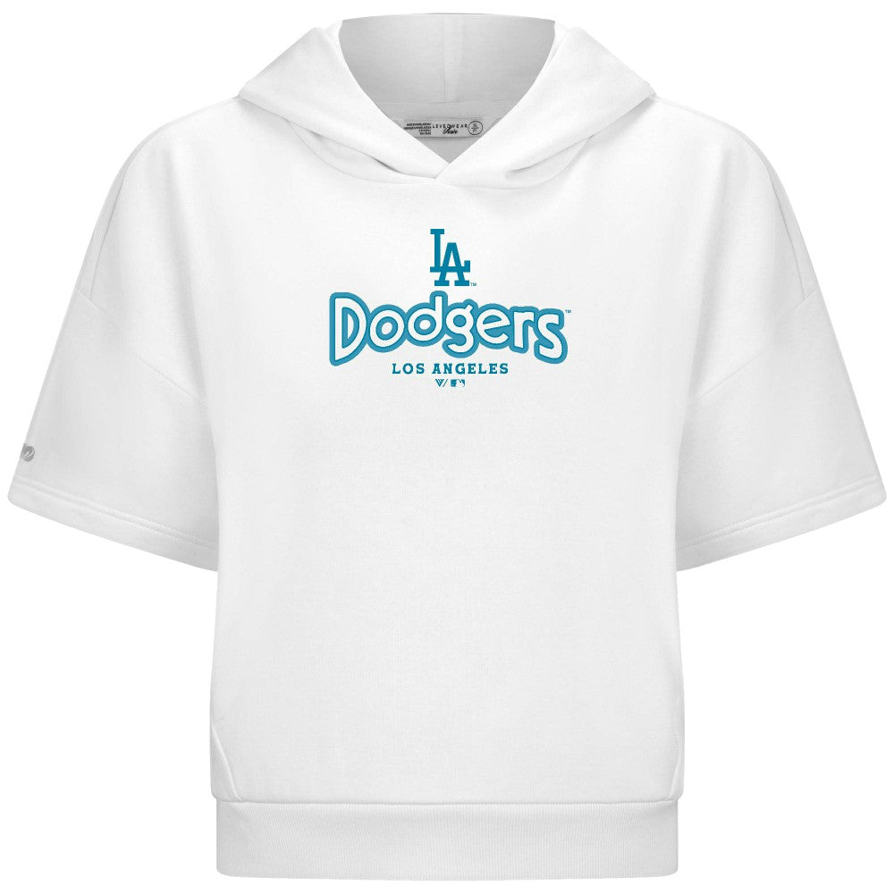 Los Angeles Dodgers Levelwear Women's Amber Short Sleeve Cornerstone Hoodie - White - MLB on Sale
