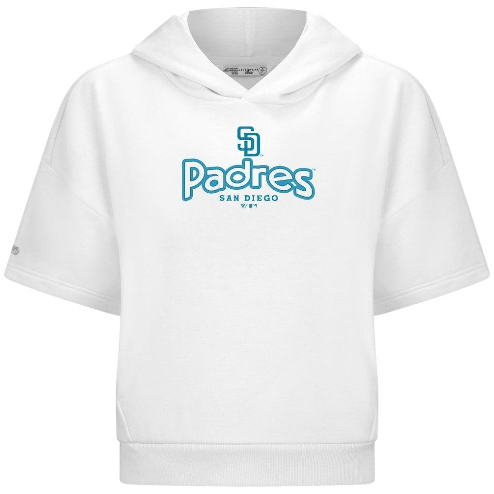 San Diego Padres Levelwear Women's Amber Short Sleeve Cornerstone Hoodie - White - MLB on Sale