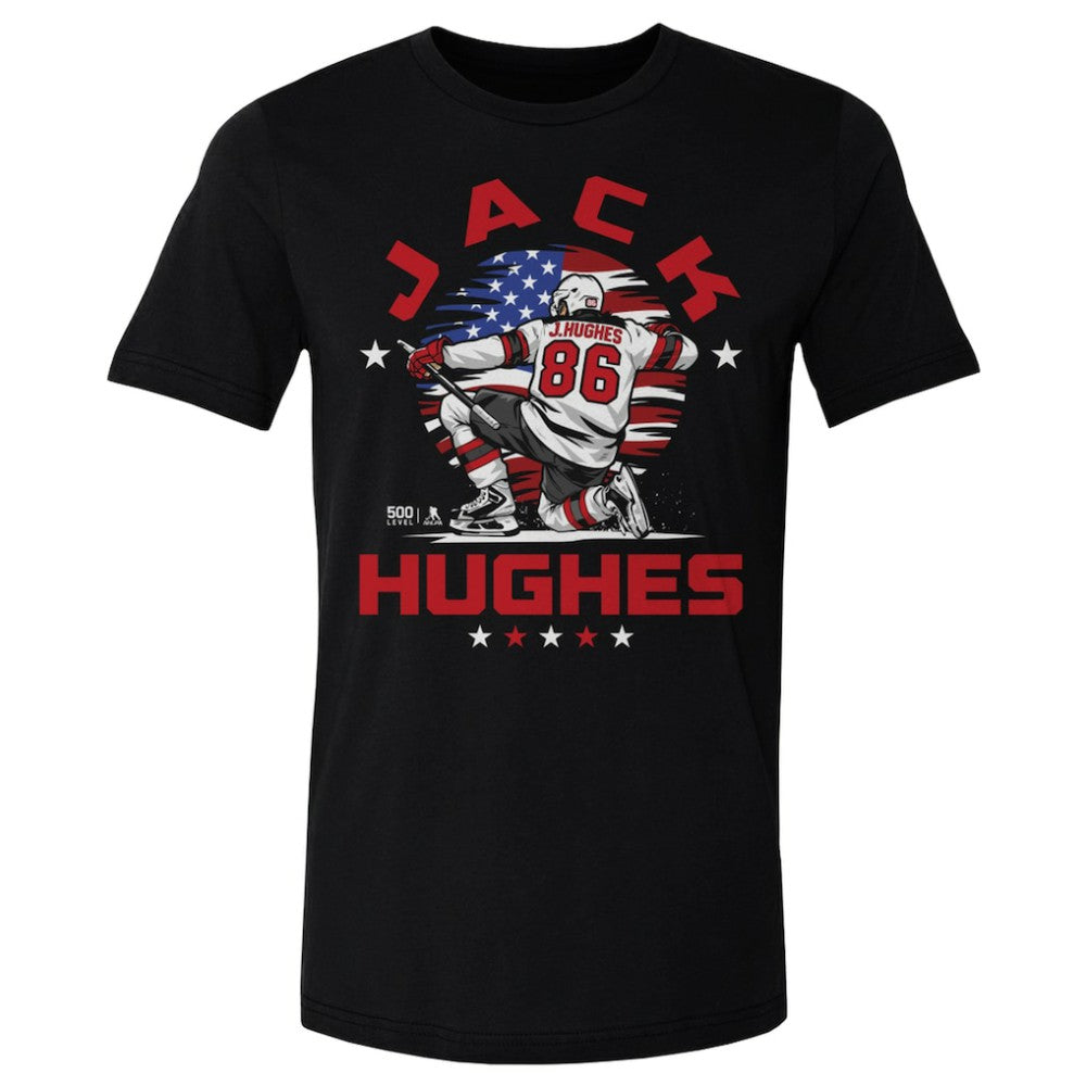Jack Hughes US Men's Hockey 500 Level Flag T-Shirt - Black - NHL 203959018