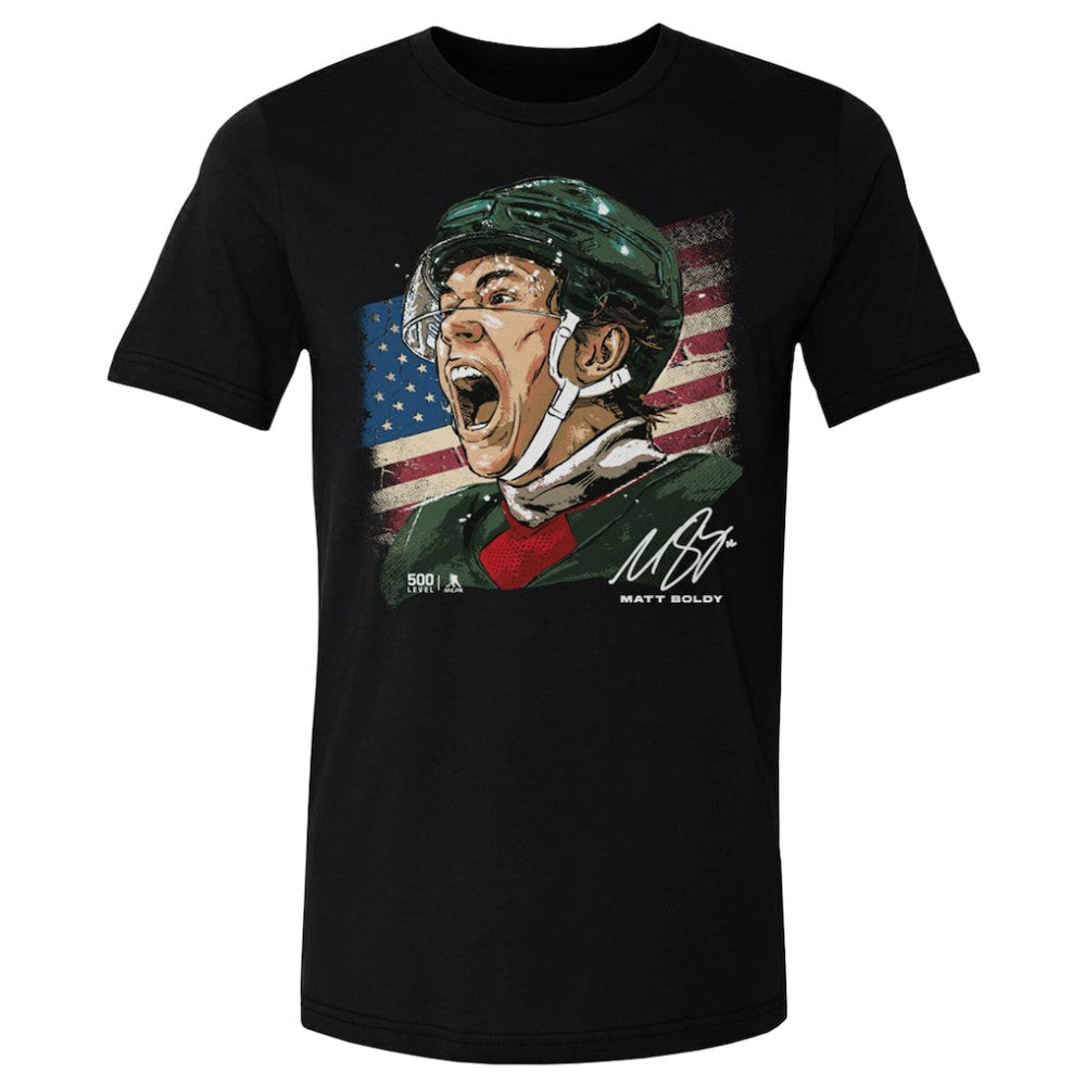Matthew Boldy US Men's Hockey 500 Level Flag T-Shirt - Black - NHL 203959019