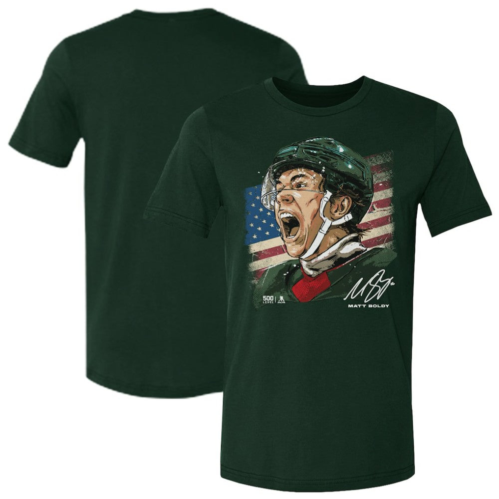 Matthew Boldy US Men's Hockey 500 Level Flag T-Shirt - Green - NHL 203959021