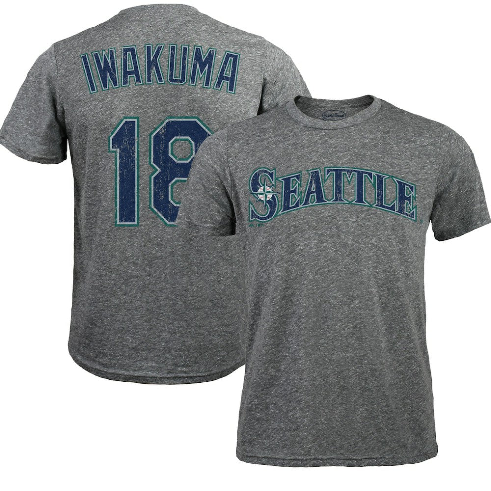 Hisashi Iwakuma Seattle Mariners Majestic Threads Premium Tri-Blend Name & Number T-Shirt - Gray - MLB Sale