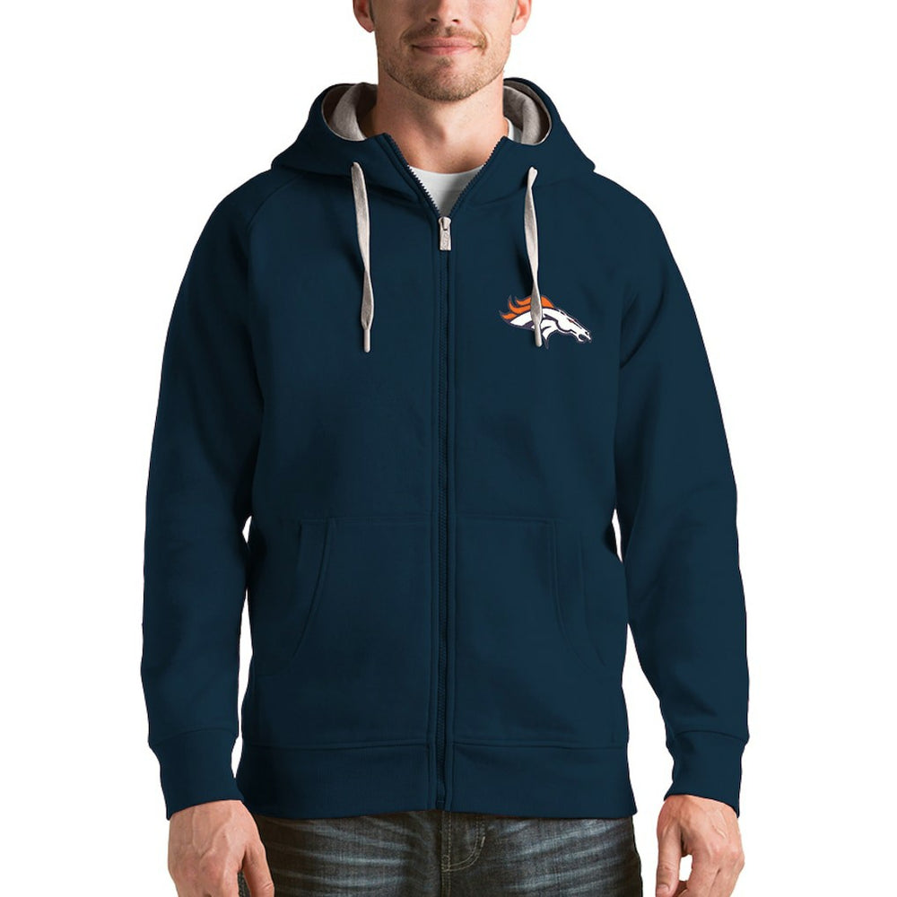 Denver Broncos Antigua Victory Full-Zip Hoodie Navy