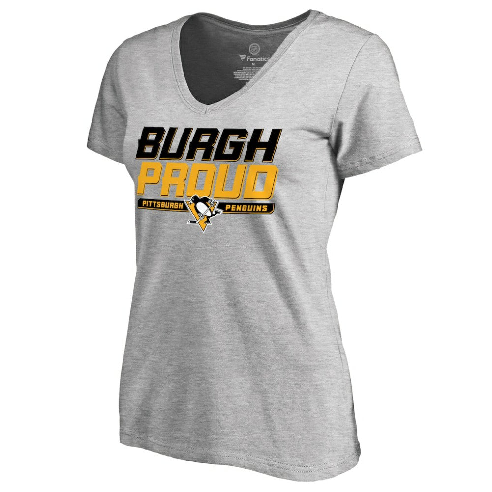 Pittsburgh Penguins Women's Hometown Collection Burgh Proud V-Neck T-Shirt - Heather Gray - NHL 2472871