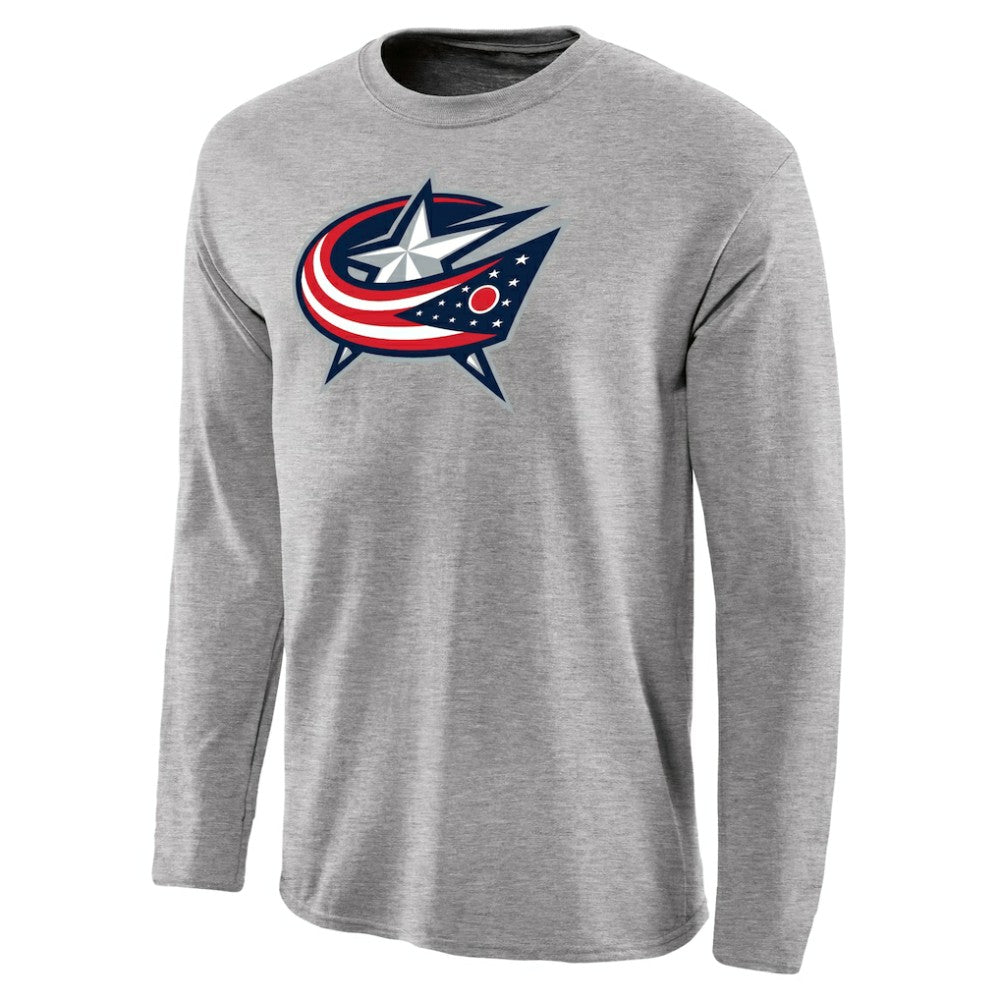 Columbus Blue Jackets Team Primary Logo Long Sleeve T-Shirt - Ash - NHL 2484645