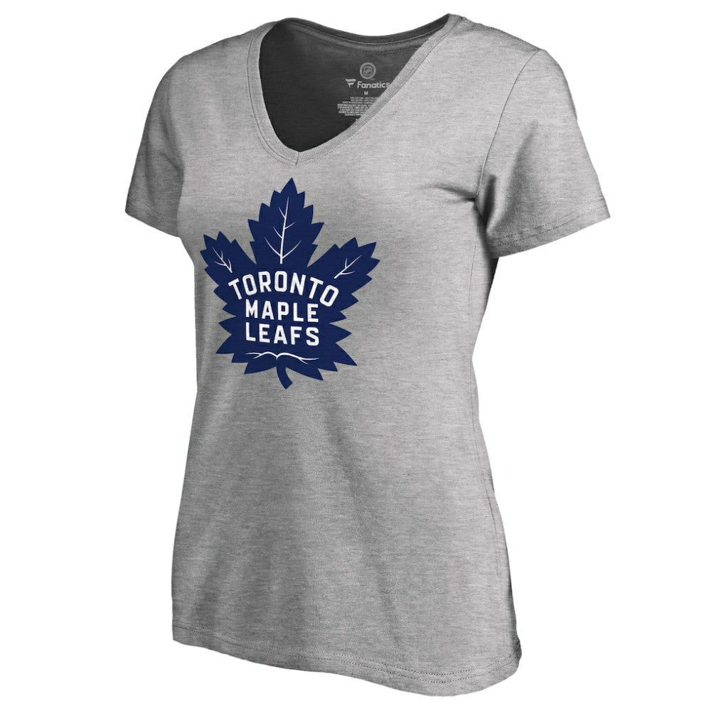 Toronto Maple Leafs Women's New Primary Logo V-Neck T-Shirt - Heather Gray - NHL 2509234