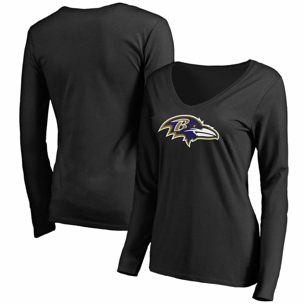 Baltimore Ravens Women's Primary Team Logo V-Neck Long Sleeve T-Shirt Black
