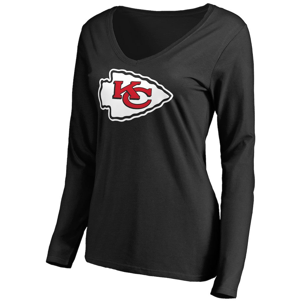 Kansas City Chiefs Women's Primary Team Logo V-Neck Long Sleeve T-Shirt Black