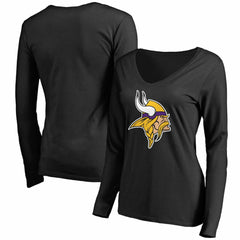 Minnesota Vikings Women's Primary Team Logo V-Neck Long Sleeve T-Shirt Black
