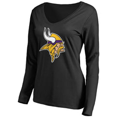 Minnesota Vikings Women's Primary Team Logo V-Neck Long Sleeve T-Shirt Black