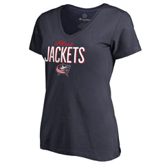 Columbus Blue Jackets Women's Nostalgia V-Neck T-Shirt - Navy - NHL 2516227