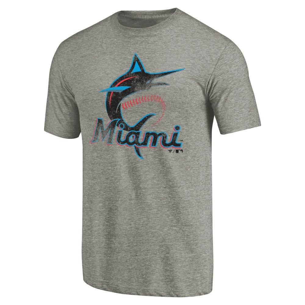 Miami Marlins Distressed Team Tri-Blend T-Shirt - Ash - MLB Online