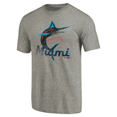 Miami Marlins Distressed Team Tri-Blend T-Shirt - Ash - MLB Online
