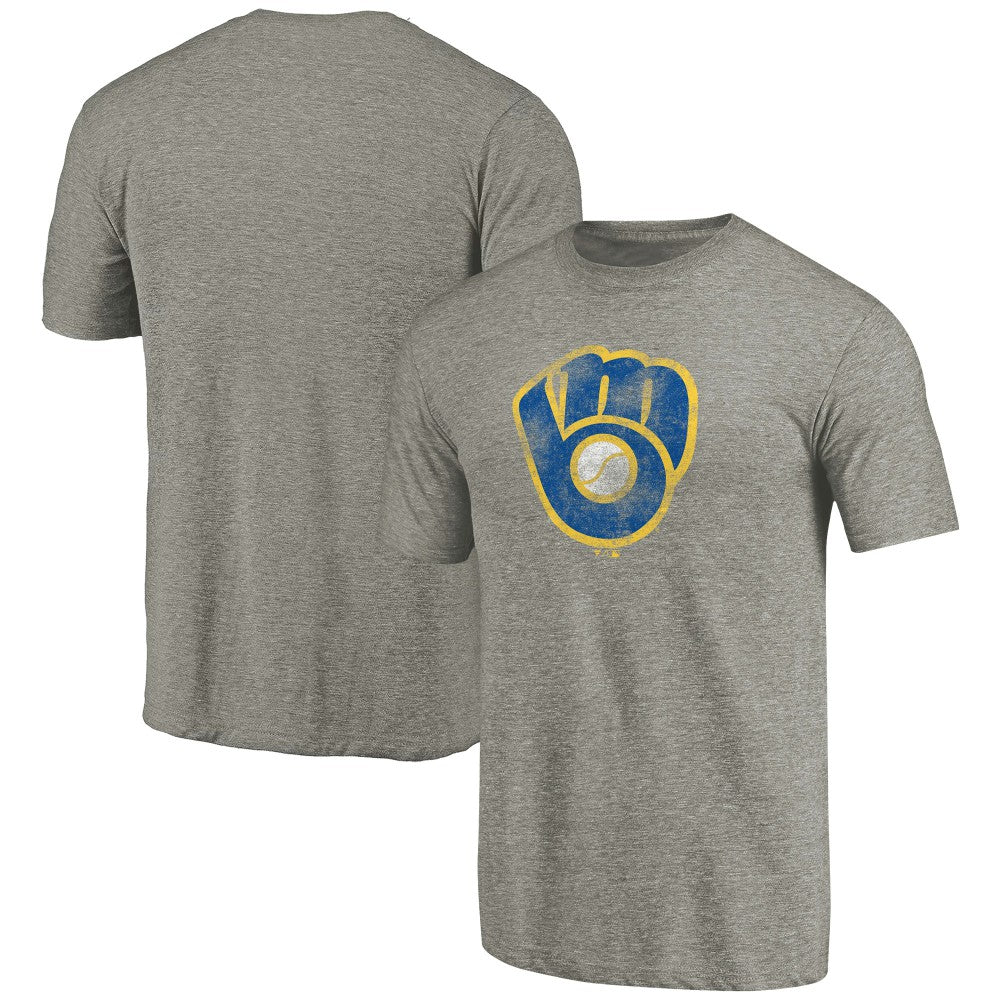 Milwaukee Brewers Distressed Team Tri-Blend T-Shirt - Ash - MLB Discount